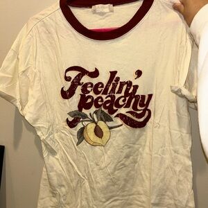 Altar'd State Cream and Red Graphic T-Shirt